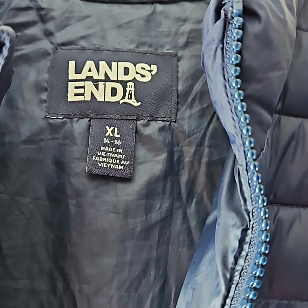 Lands End Girls Sz XLG Navy Lightweight Packable Puffer